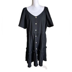 V-Neck Black Ruffles A Line Short Sleeves Mini Dress for Women Size 2XL